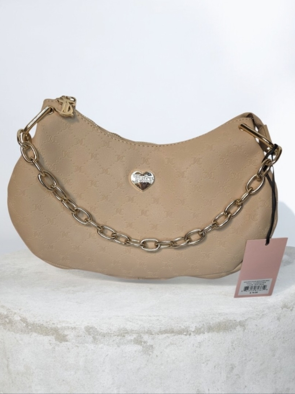 Juicy Couture NWT Beige Shoulder Hobo with Gold Chain and Heart Accent MSRP$79